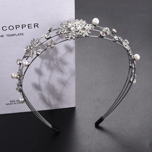 Silver Christmas Headband Pearl Holiday Hair Hoop Women Party Accessory main image 6